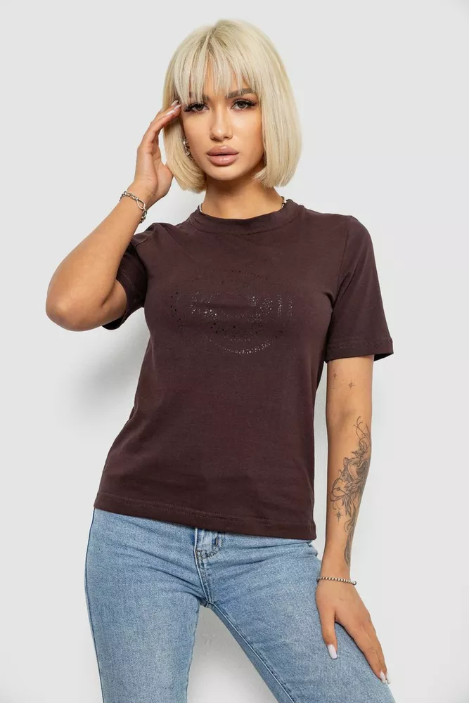 Купити Футболка жіноча з принтом, колір шоколадний, 241R139 - Фото №1