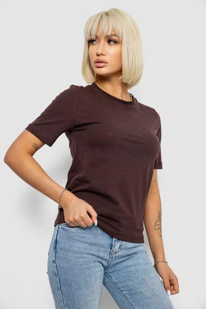 Купити Футболка жіноча з принтом, колір шоколадний, 241R139 - Фото №3