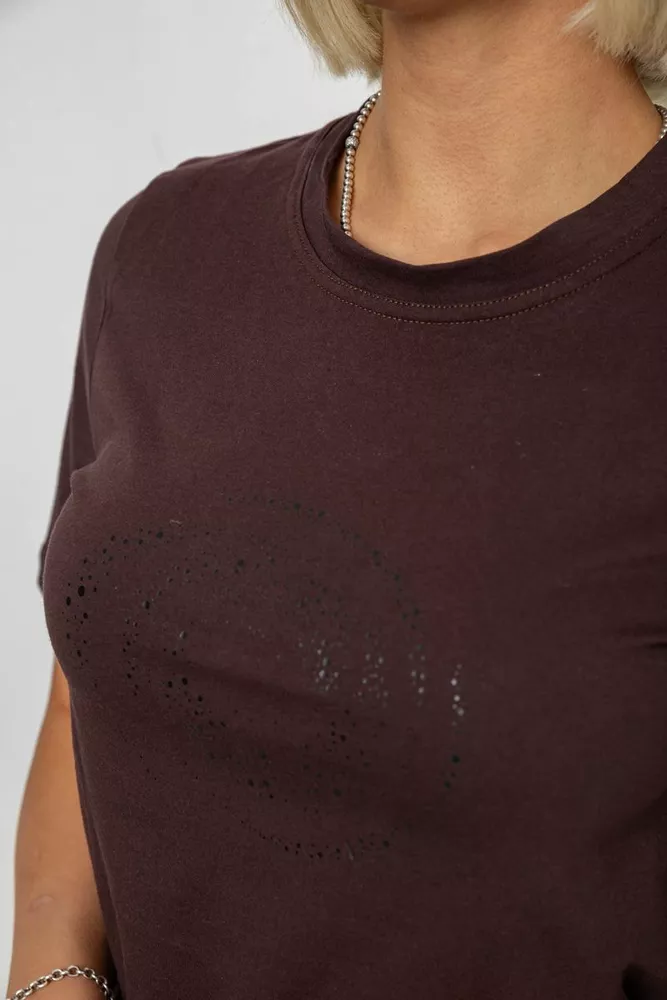 Купити Футболка жіноча з принтом, колір шоколадний, 241R139 - Фото №5