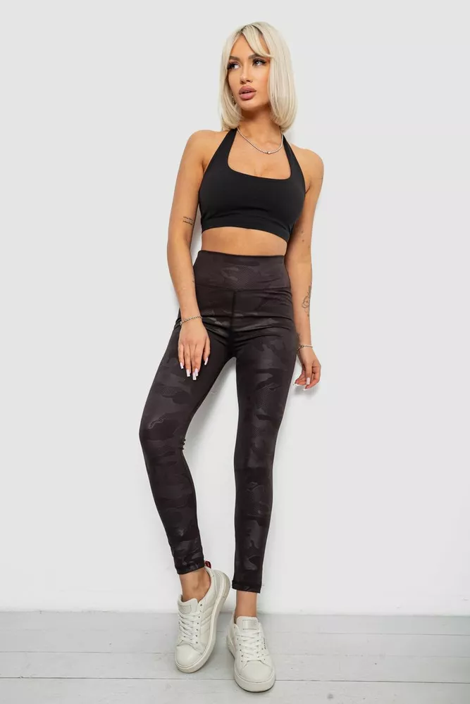 Купить Лосины женские однотонные с принтом, цвет черный, 214R925 оптом - Фото №2