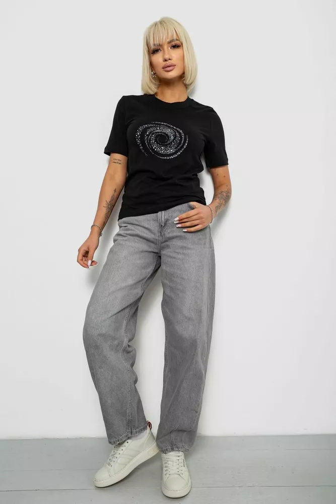 Купити Футболка жіноча з принтом, колір чорний, 241R139 - Фото №2