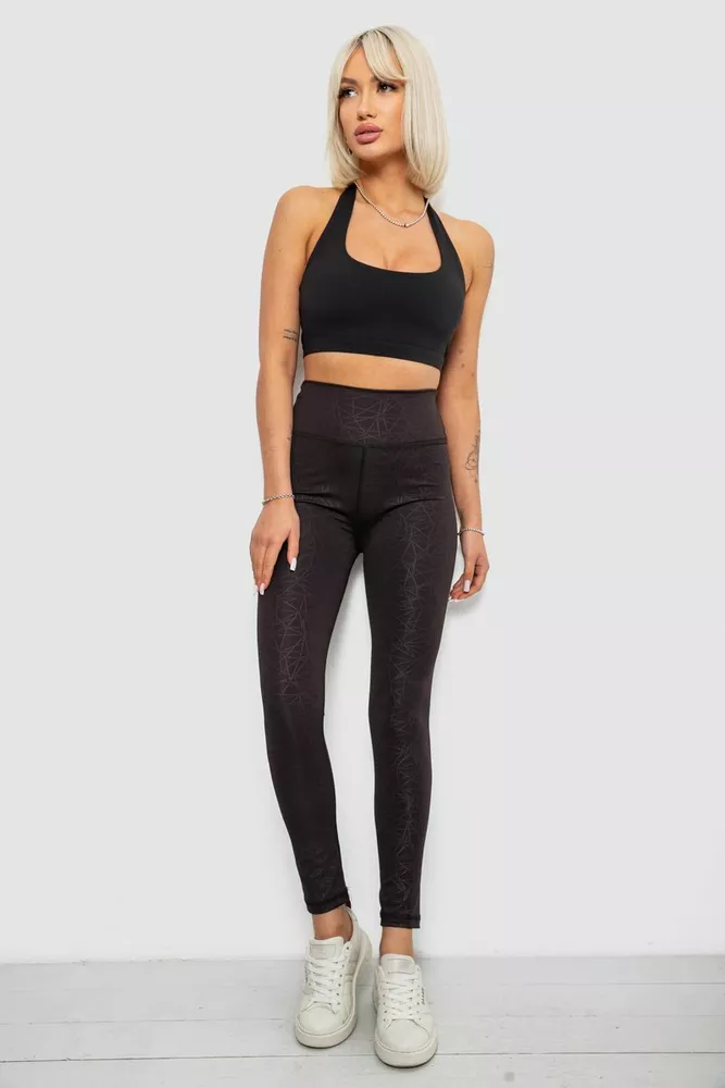 Купить Лосины женские однотонные с принтом, цвет черный, 214R929 оптом - Фото №2