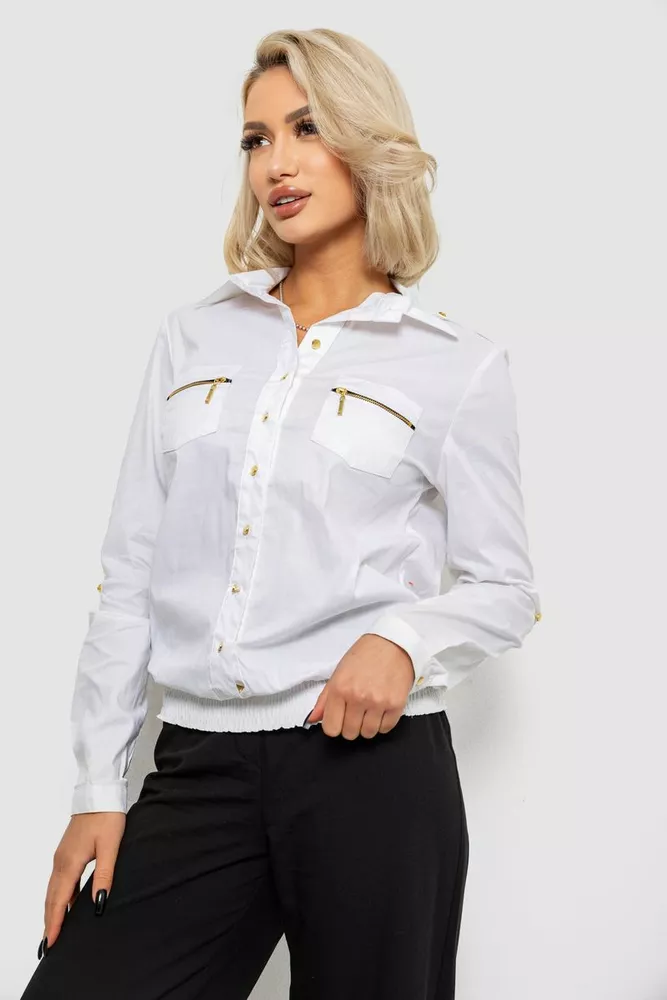 Купить Рубашка женская однотонная  -уценка, цвет белый, 230R304-U-61 - Фото №3