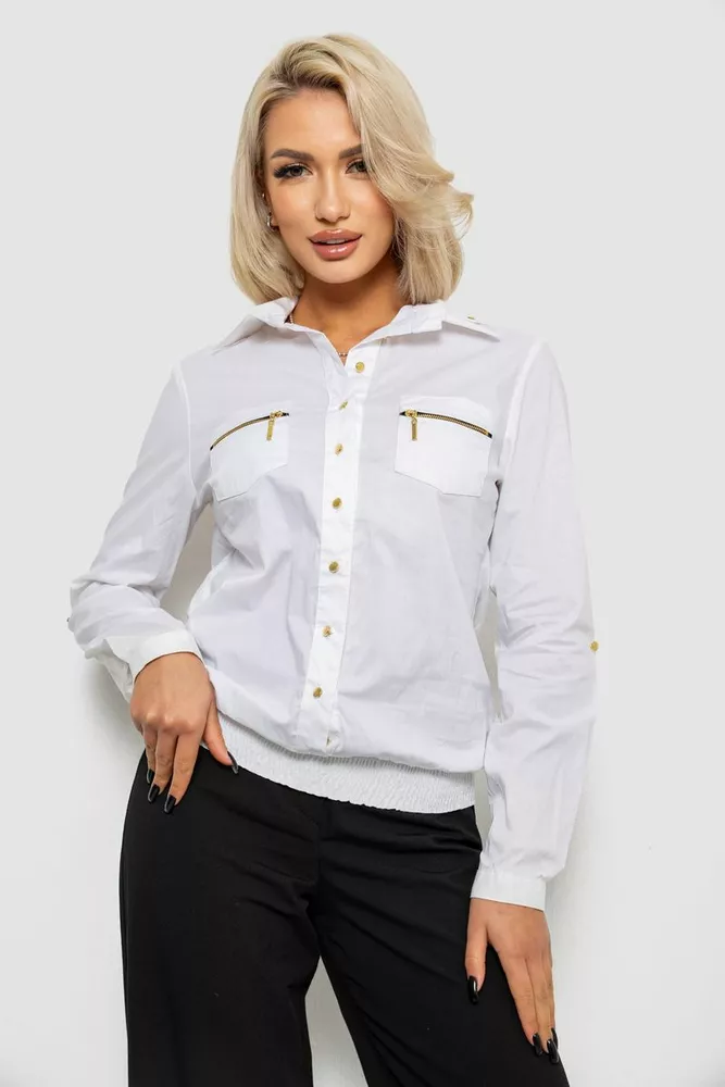 Купить Рубашка женская однотонная  -уценка, цвет белый, 230R304-U-61 - Фото №1