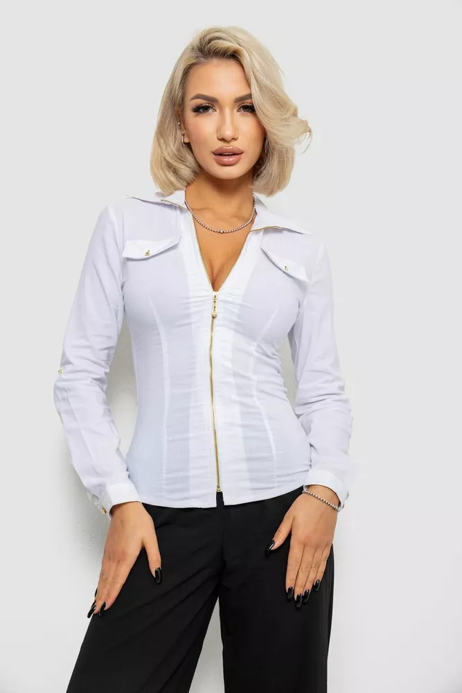 Купить Рубашка женская однотонная  -уценка, цвет белый, 230R303-U-94 - Фото №1