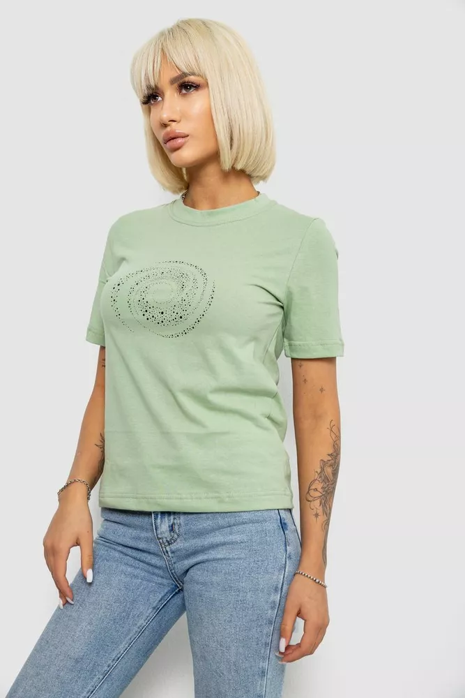 Купити Футболка жіноча з принтом, колір оливковий, 241R139 - Фото №3
