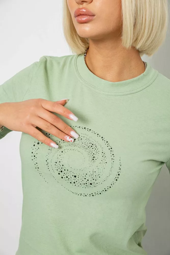 Купити Футболка жіноча з принтом, колір оливковий, 241R139 - Фото №5