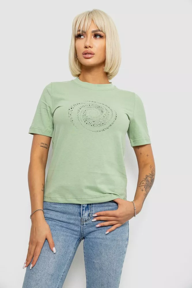 Купити Футболка жіноча з принтом, колір оливковий, 241R139 - Фото №1