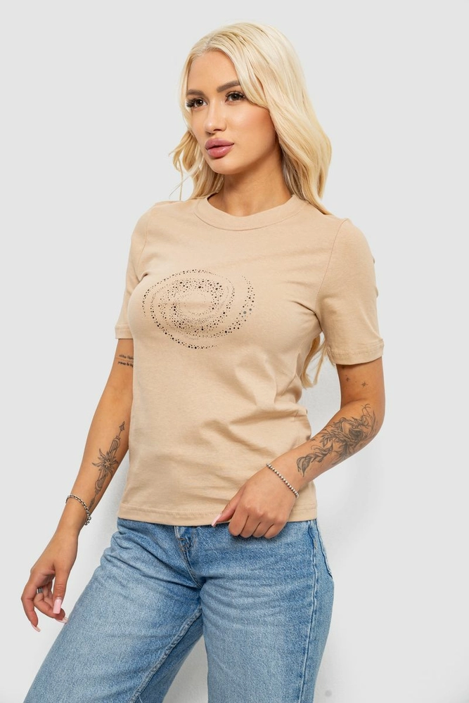 Купить Футболка женская с принтом, цвет бежевый, 241R139 - Фото №3