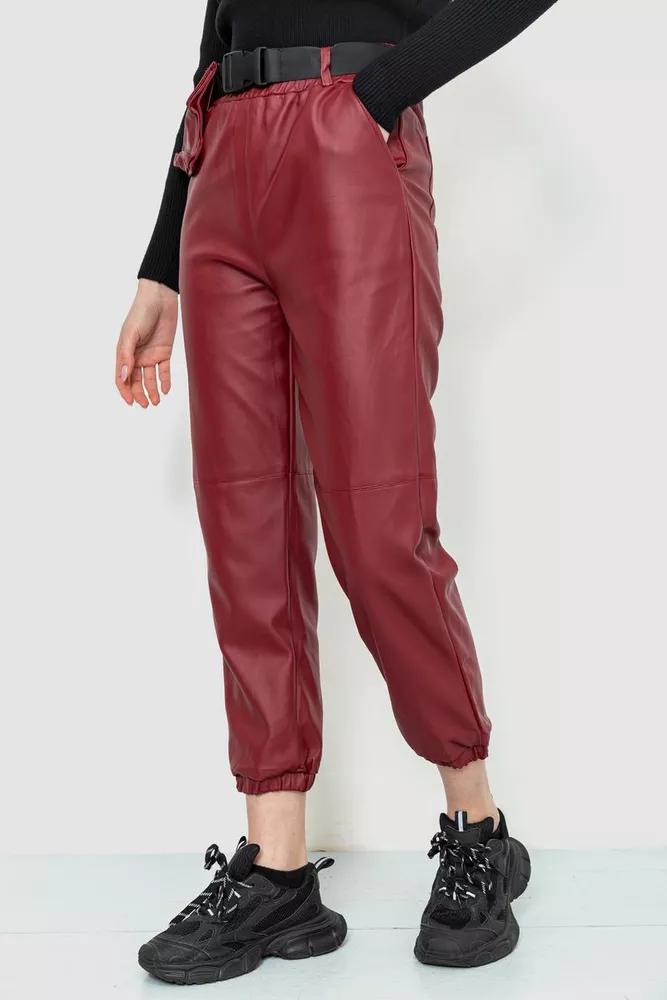 Купить Штаны женские из экокожи, цвет бордовый, 186R5205 оптом - Фото №3