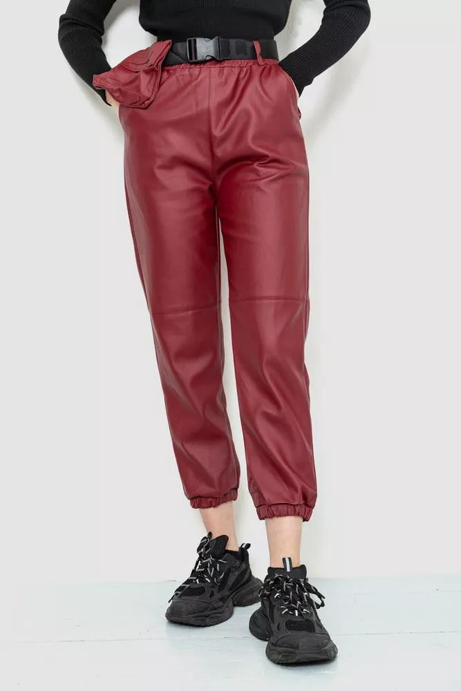 Купить Штаны женские из экокожи, цвет бордовый, 186R5205 оптом - Фото №1