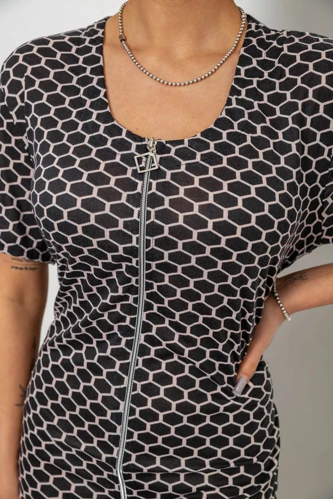 Купить Халат женский на молнии с принтом, цвет черный, 257R1030-7 - Фото №5