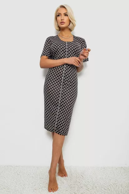 Халат жіночий на блискавці з принтом, колір чорний, 257R1030-7