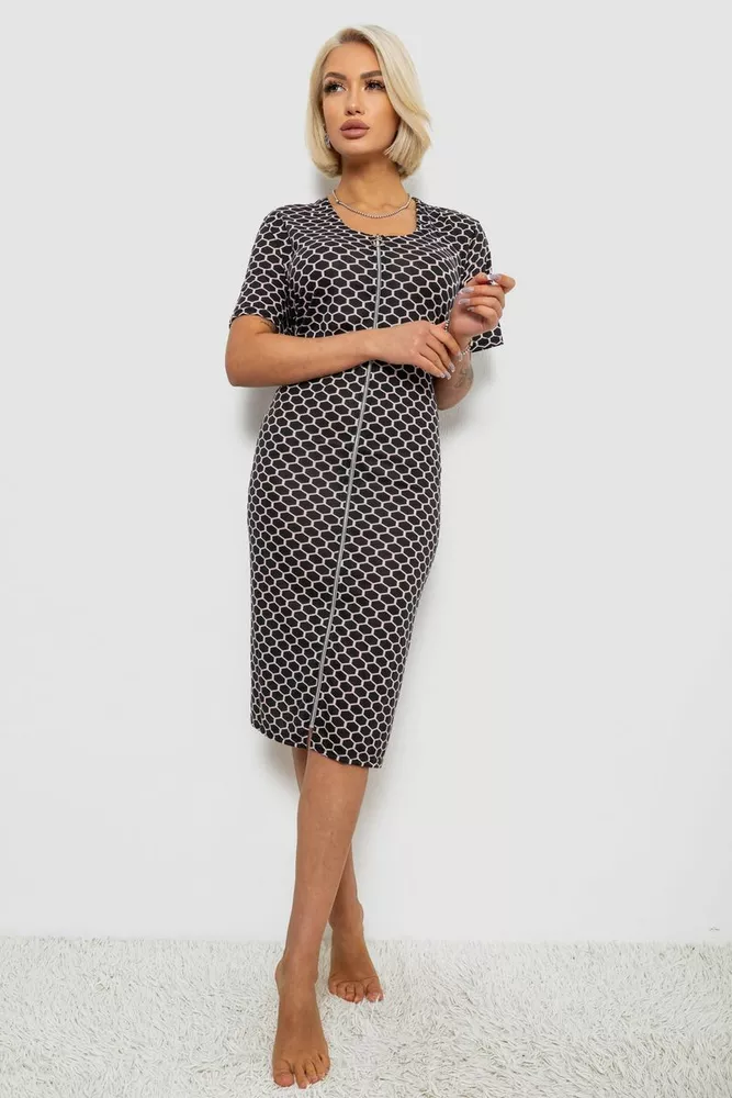 Купить Халат женский на молнии с принтом, цвет черный, 257R1030-7 - Фото №1