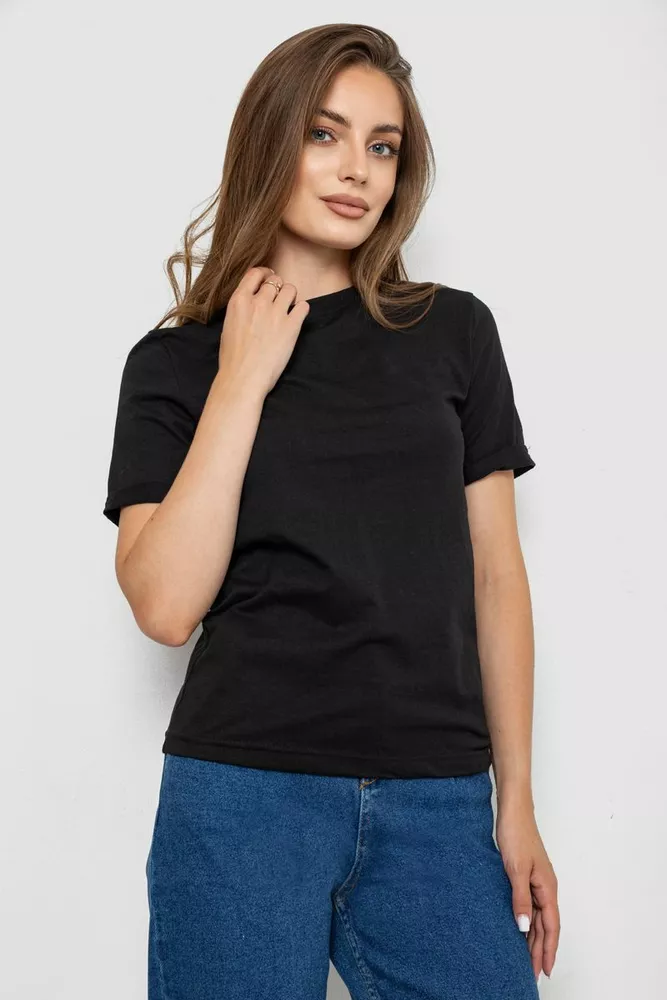 Купить Футболка женская однотонная  -уценка, цвет черный, 238R111-1-U-3 - Фото №3
