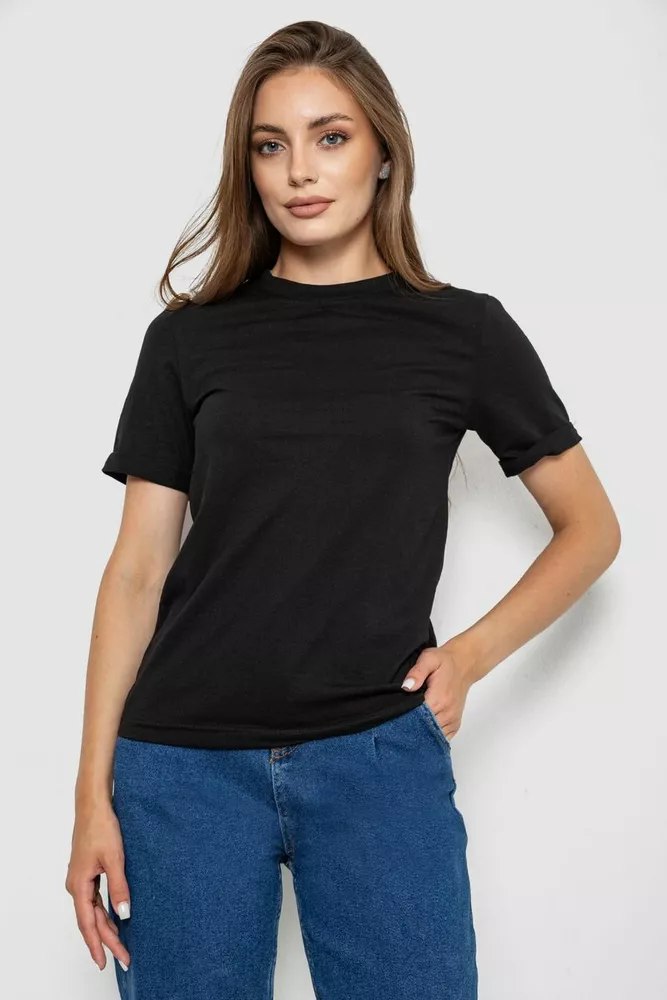 Купить Футболка женская однотонная  -уценка, цвет черный, 238R111-1-U-3 - Фото №1