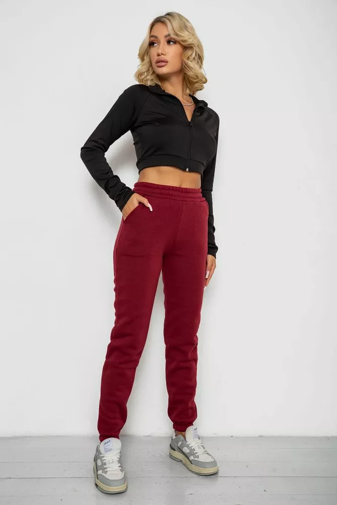 Купить Спортивные штаны женские на флисе  -уценка, цвет бордовый, 238R58600-U - Фото №2