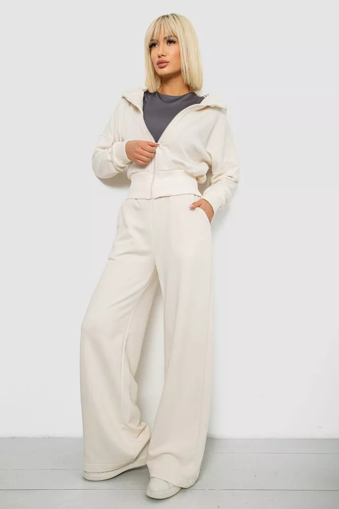 Купить Спортивный костюм женский однотонный, цвет молочный, 244R1074AG - Фото №3