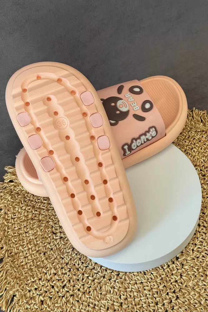 Купить Шлепанцы женские с аппликацей, цвет персиковый, 243R5028-27A - Фото №5