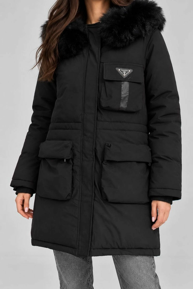 Купити Куртка жіноча зимова коротка, колір чорний, 129R8527 - Фото №2