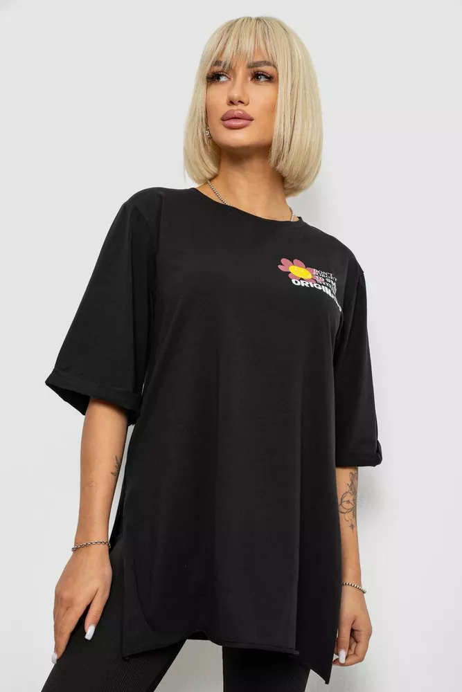 Купить Футболка женская с принтом, цвет черный, 244R1031-5 - Фото №1