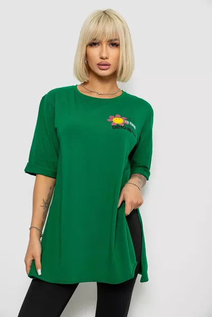 Футболка женская с принтом, цвет темно-зеленый, 244R1031-5