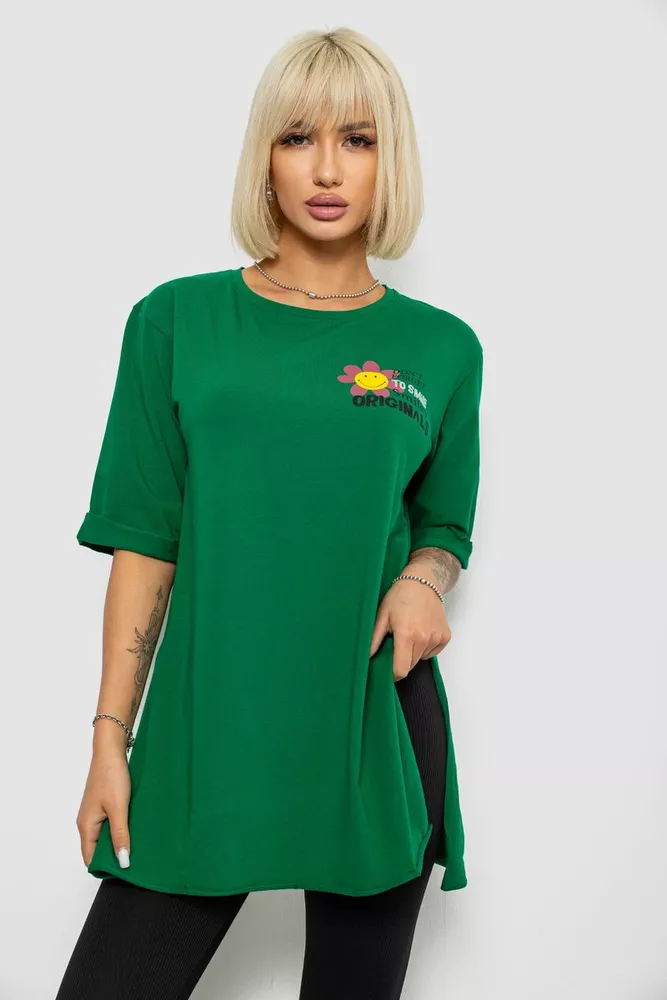 Купить Футболка женская с принтом, цвет темно-зеленый, 244R1031-5 - Фото №1