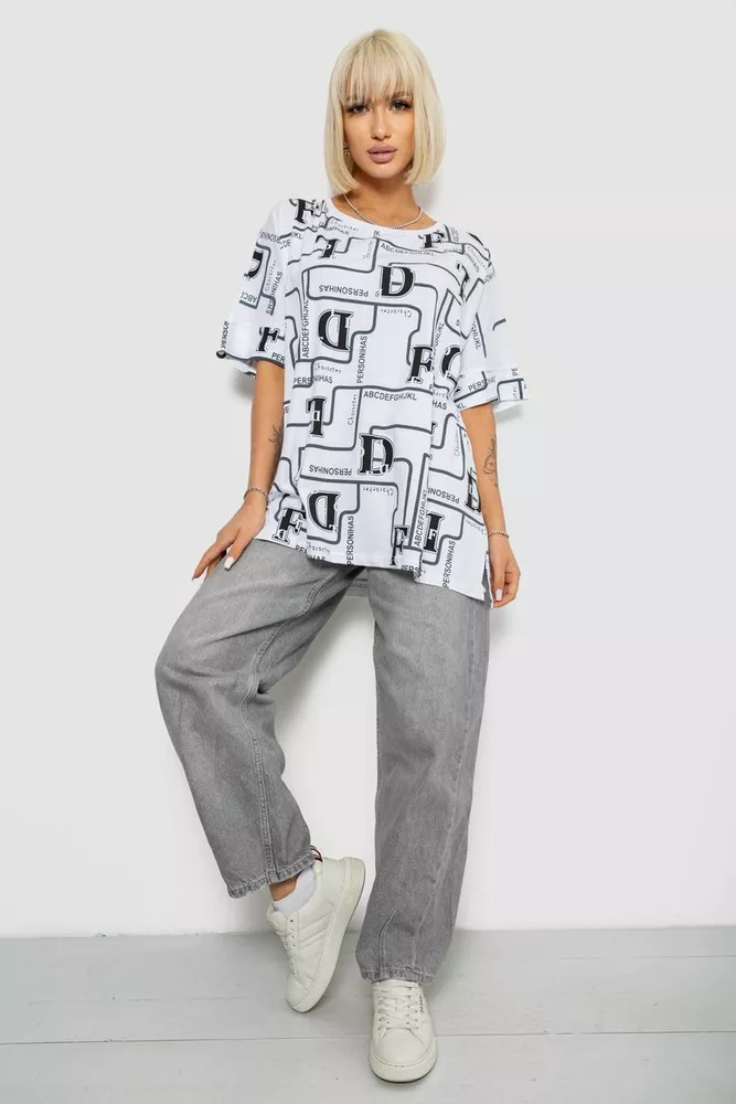 Купити Футболка жіноча з принтом, колір білий, 244R4016 оптом - Фото №2