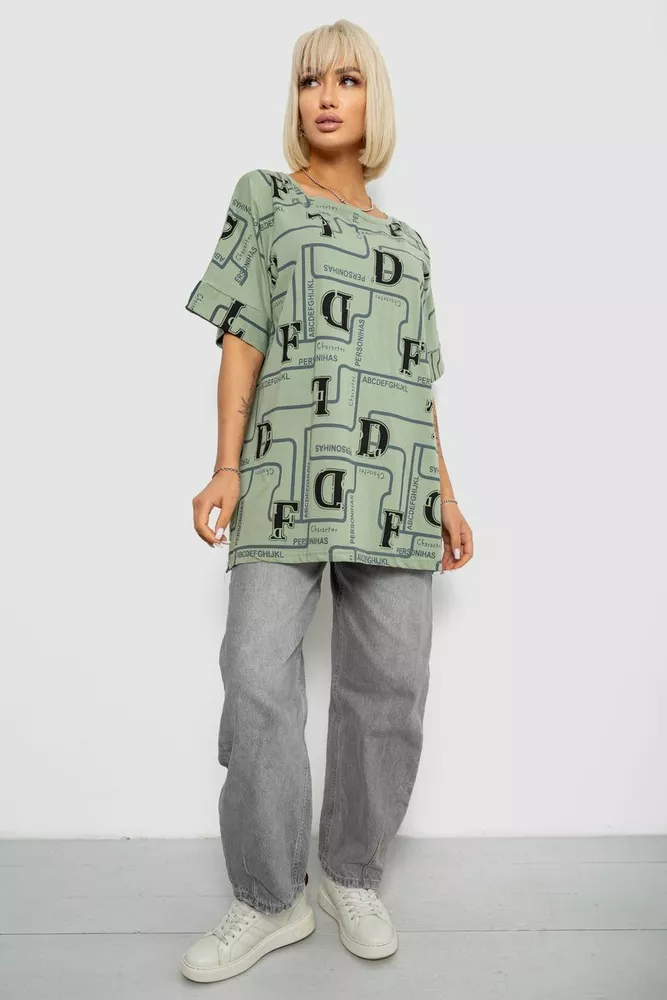 Купити Футболка жіноча з принтом, колір оливковий, 244R4016 - Фото №2