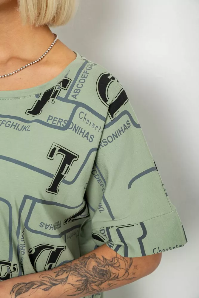 Купити Футболка жіноча з принтом, колір оливковий, 244R4016 - Фото №5