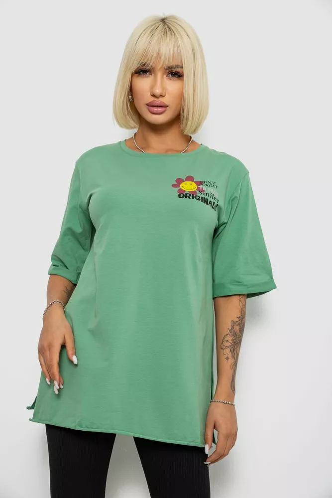 Купить Футболка женская с принтом, цвет оливковый, 244R1031-5 - Фото №1