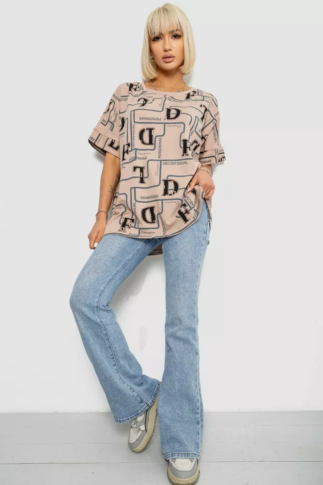 Купити Футболка жіноча з принтом, колір бежевий, 244R4016 оптом - Фото №2