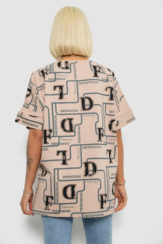 Купити Футболка жіноча з принтом, колір бежевий, 244R4016 оптом - Фото №4