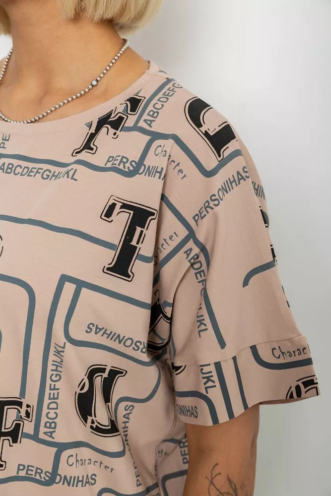 Купити Футболка жіноча з принтом, колір бежевий, 244R4016 оптом - Фото №5