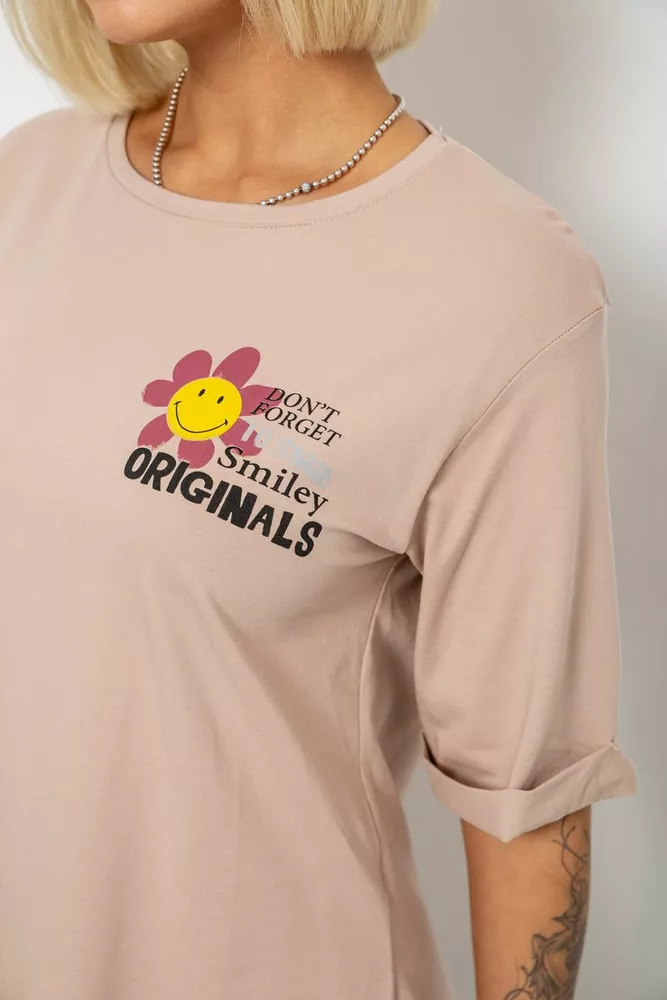 Купить Футболка женская с принтом, цвет бежевый, 244R1031-5 - Фото №5