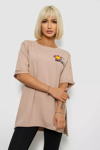 Футболка женская с принтом, цвет бежевый, 244R1031-5