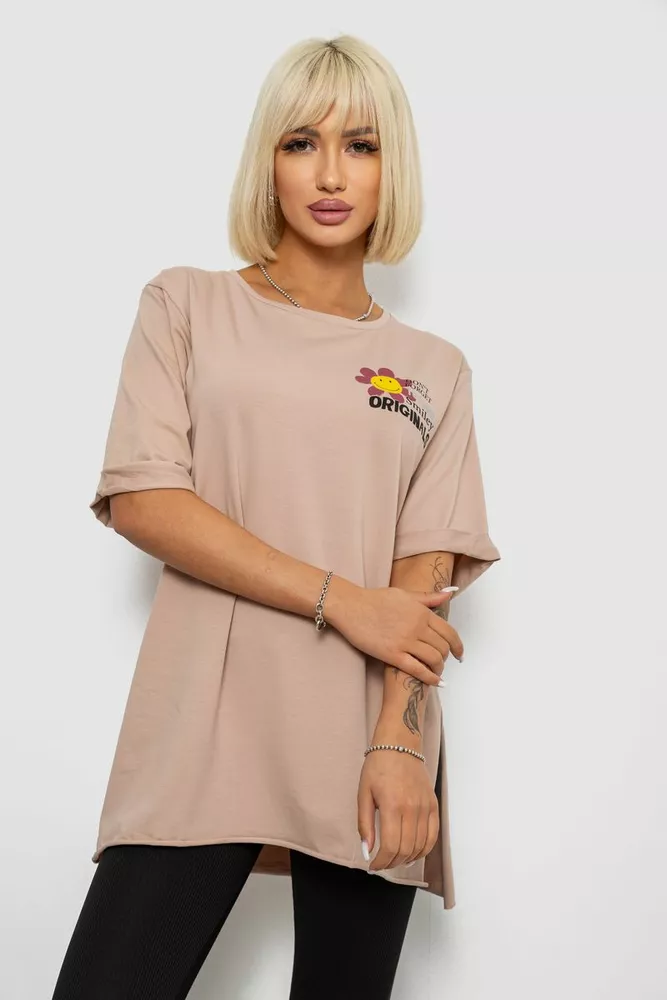 Купить Футболка женская с принтом, цвет бежевый, 244R1031-5 - Фото №1