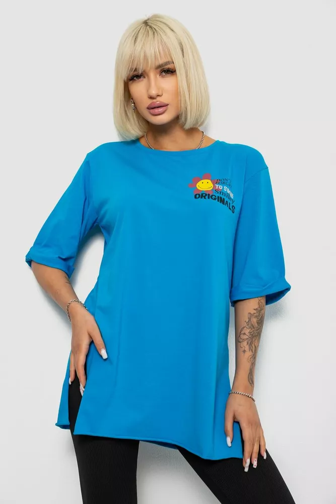 Купить Футболка женская с принтом, цвет голубой, 244R1031-5 - Фото №1