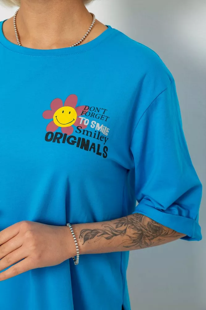 Купить Футболка женская с принтом, цвет голубой, 244R1031-5 - Фото №5