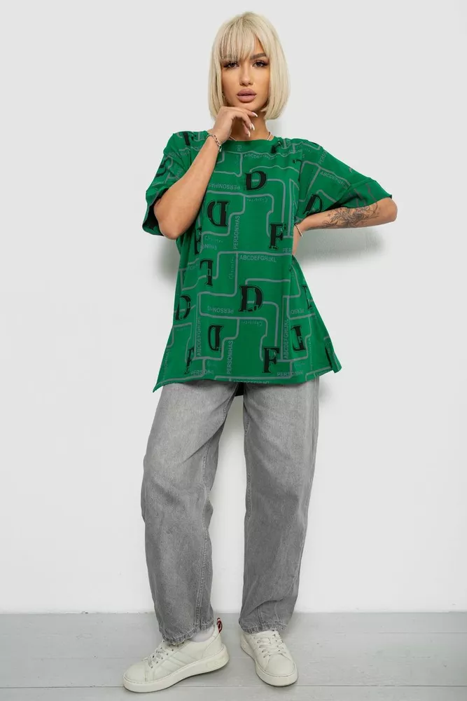 Купити Футболка жіноча з принтом, колір зелений, 244R4016 оптом - Фото №2