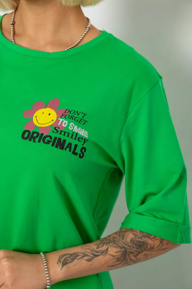 Купить Футболка женская с принтом, цвет зеленый, 244R1031-5 - Фото №5