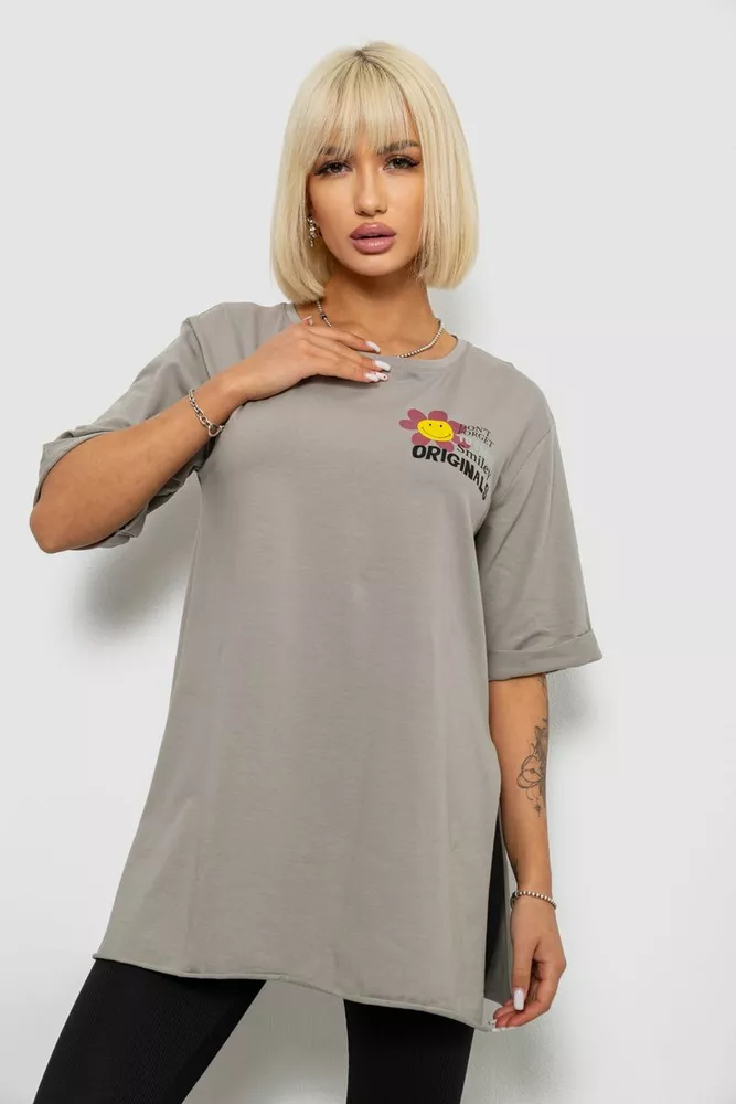 Купить Футболка женская с принтом, цвет серый, 244R1031-5 - Фото №1