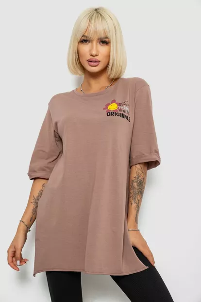 Футболка женская с принтом, цвет мокко, 244R1031-5