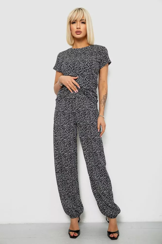 Купити Костюм жіночий повсякденний з принтом, колір чорний, 257R815-3 - Фото №1