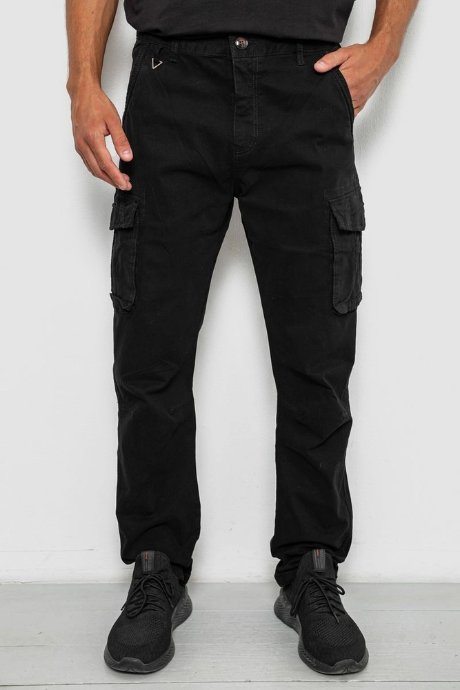 Купить Джинсы мужские однотонные Cargo, цвет черный, 244R8313 - Фото №1
