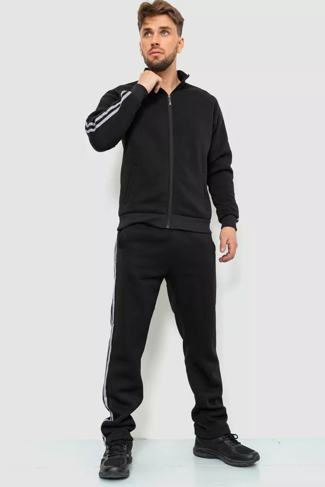 Купити Спорт чоловічий костюм на флісі, колір чорний, 244R932 - Фото №1