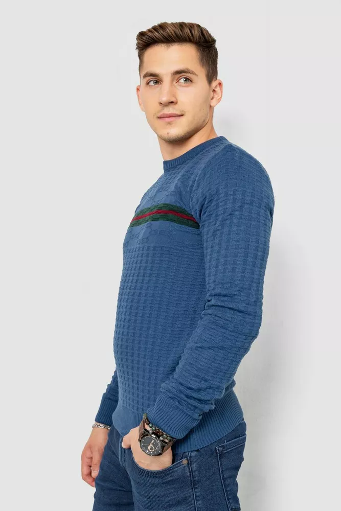 Купити Вовняний чоловічий светр, колір джинс, 247R02140 - Фото №3
