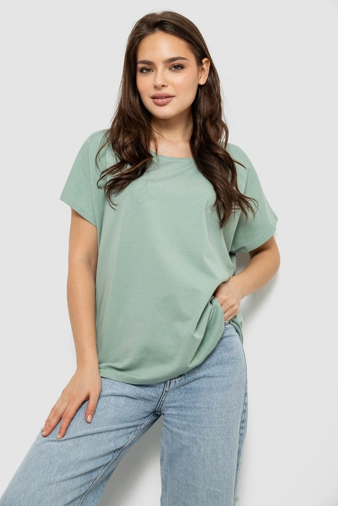 Купить Футболка женская однотонная, цвет оливковый, 244R2400 - Фото №1
