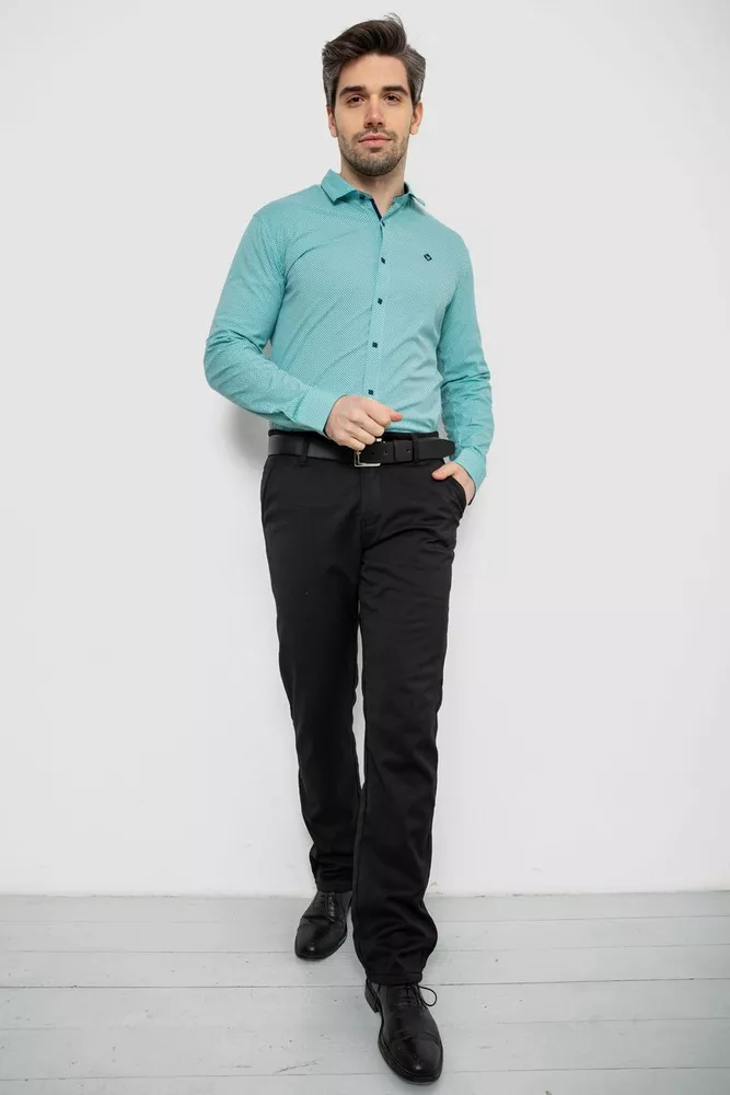 Купить Рубашка мужская однотонная с принтом, цвет бирюзовый, 186R2029 - Фото №2