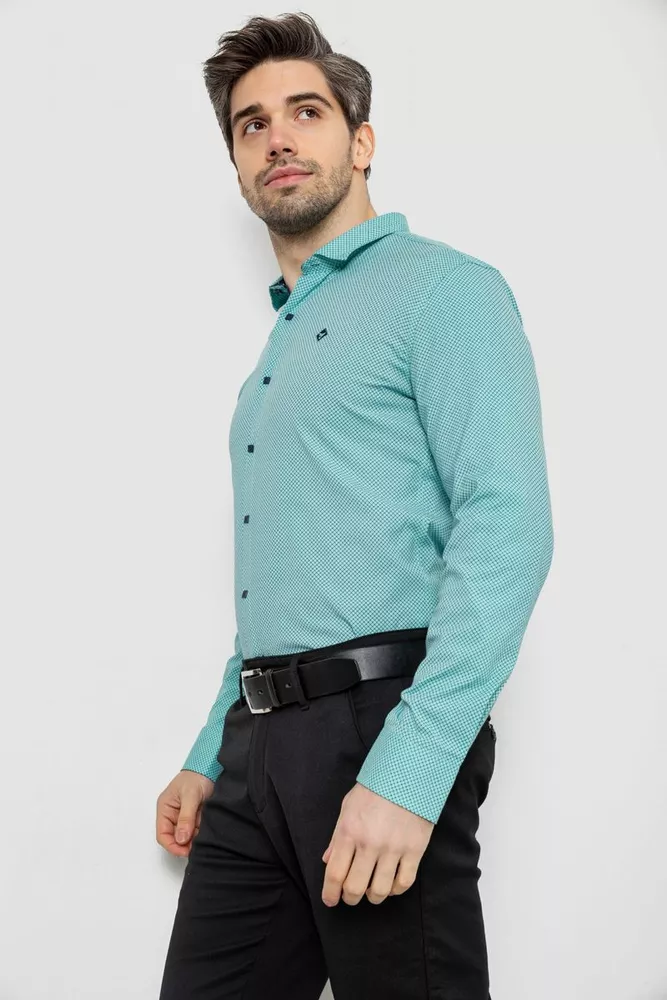 Купить Рубашка мужская однотонная с принтом, цвет бирюзовый, 186R2029 - Фото №3